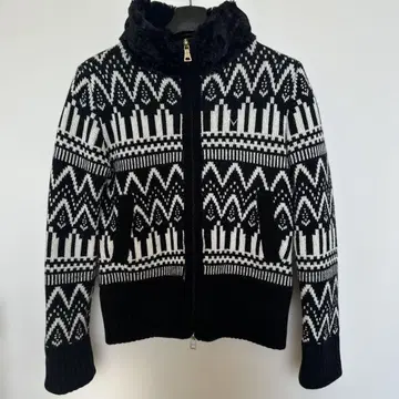 callaway 후드 부착 니트 집업 블루종 블랙과 화이트