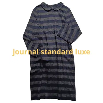 저널 스탠다드 럭스 보더 둥근 카라 원피스 일본제 네이비 그레이