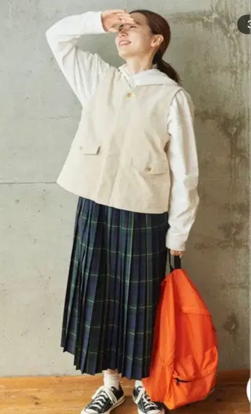 PAR ICI 팰리시 체크 롱 플리츠 스커트