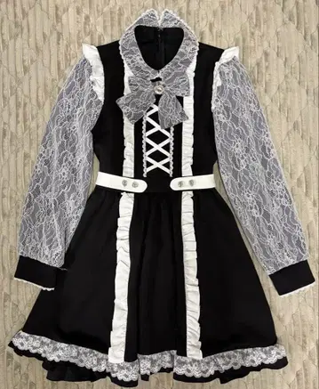 DearMyLove 프릴 가득 레이스업 리본 원피스 (블랙)