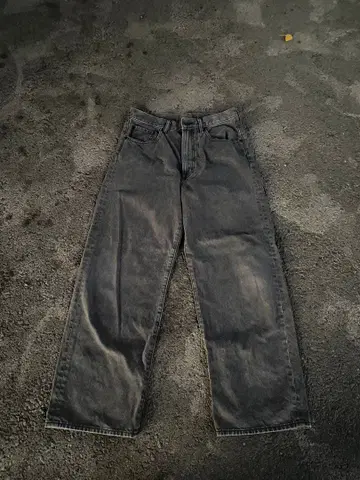 GU JEANS 다크 그레이 와이드 레그 데님