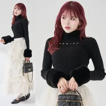 다리치 스무스 퍼 리브 니트탑 블랙