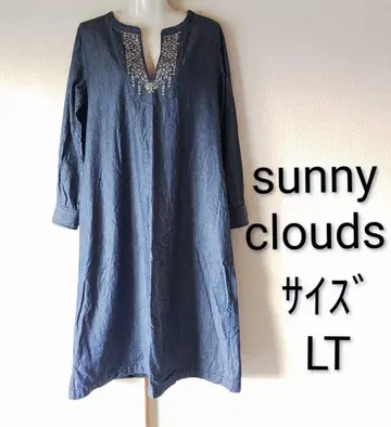 써니클라우드 데님 원피스 긴팔 자수 롱 기장