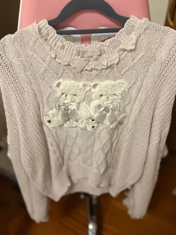 트윈 베어스 니트탑 핑크