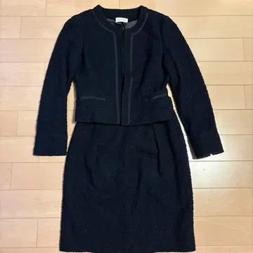 플라스테 트위드 셋업 네이비 스커트 M