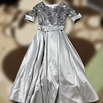 실버 비즈 자수 롱 드레스