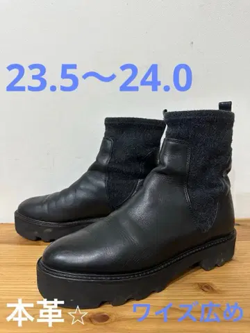 통굽 미들 기장 부츠 소가죽 스트레치 울 23.5~24.0