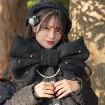 새상품 진백 앨리스 블랙 리본 머플러 블랙 시마무라 펄 여성용