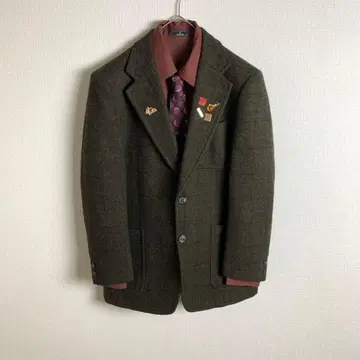 세트 판매 자켓 윈도우페인 다크 브라운 넥타이 셔츠 올 패턴