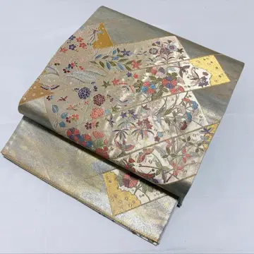 A 꽃/나비/새 금실 인박쿠 순수 실크 롯츠 후쿠로 오비 포멀 O39