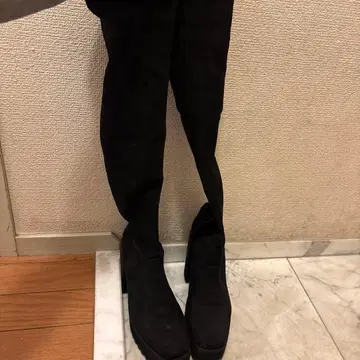 블랙 스웨이드 니하이 부츠 23cm