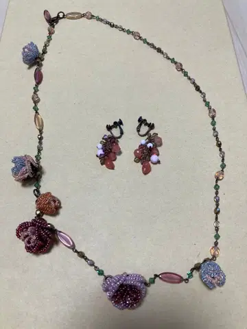 비즈 목걸이 귀찌 세트