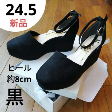 블랙 스트랩 펌프스 통굽 웨지솔 24.5cm