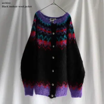 archive 아이슬란드 모헤어 올 패턴 니트 자켓 모드 블랙 컬러