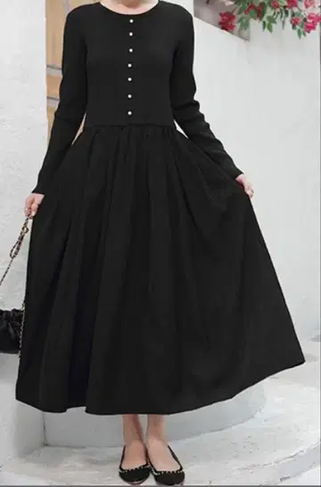 블랙 롱 니트 도킹 원피스