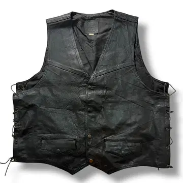 유로 빈티지 독일 가죽 베스트 레이스업 2XL 블랙 천연 가죽 구제 의류