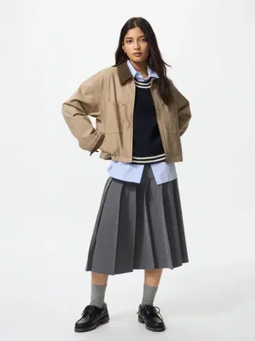 와이드 플리츠 미디 스커트 uniqlo 유니클로