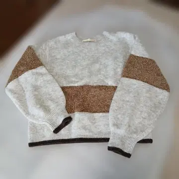 MELROSE CLAIRE 라메 페더 바이컬러 니트