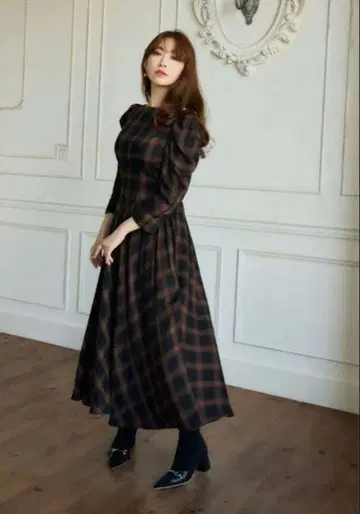 Her lip to 체크 무늬 롱 원피스