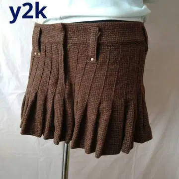 헤이세이 갸루 미니 스커트 브라운 플리츠 스커트 y2k