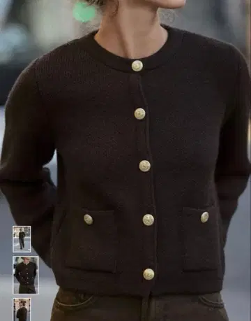 새상품 [ ZARA ] 골드 버튼 니트 가디건 브라운 L 엠블럼 버튼
