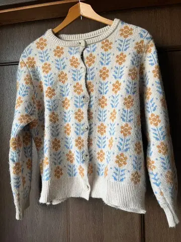 귀여운 레트로 꽃무늬 니트 가디건 긴팔