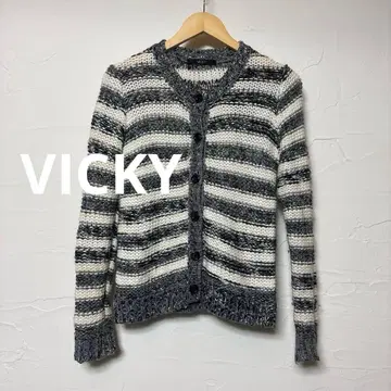 새상품급 VICKY 보더 니트 가디건/화이트