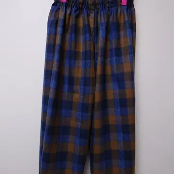 면직 울 100% 파랑과 브라운 체크 바지 & 머플러