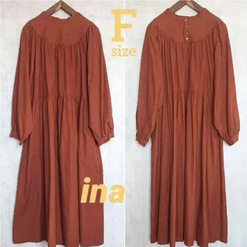 ina 이나 긴팔 2way 절개 개더 롱 원피스 테라코타