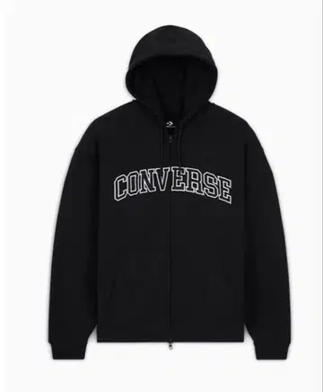 CONVERSE 레트로 풀 집업 후드티 블랙
