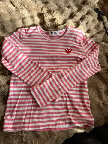 PLAY COMME des GARCON 핑크 x 화이트 스트라이프 롱T