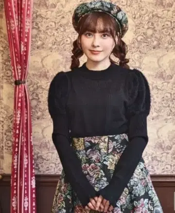 시마무라 클라로리 쿠루미 노엘 드 메모와르 퍼프 슬리브 니트 블랙 L