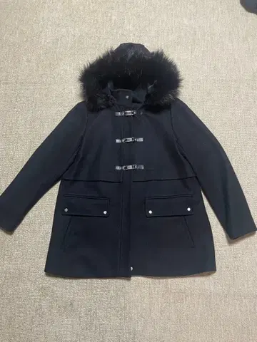 새상품급 ZARA 블랙 더플 코트 후드 부착