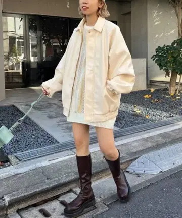 차오패닉 티피 레더 블루종 아이보리