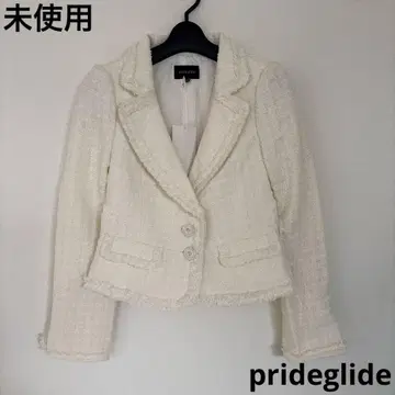 미사용 택 포함 프라이드 글라이드 트위드 테일러드 자켓 S 화이트 프린지