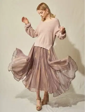 광택 시스루 플레어 스커트