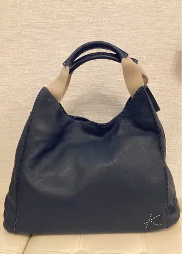 [ 미사용품 ] 키타무라 토트백 스티치 로고 주름 가죽 네이비