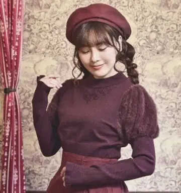 시마무라 클라로리 쿠루미 노엘 드 메모와르 퍼프 슬리브 니트 버건디 L