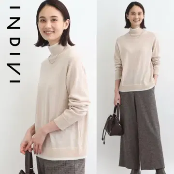 인디비 정가 1.5만 워셔블 울 바이컬러 디자인 터틀 니트 38