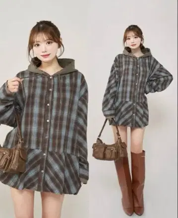 Darich 다리치 후드 도킹 체크 루즈 셔츠