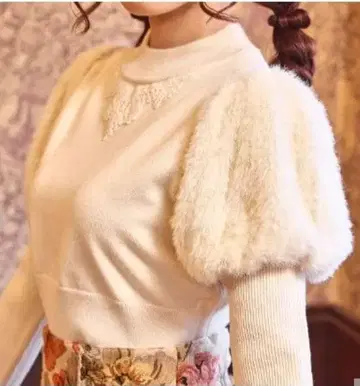 시마무라 클라로리 쿠루미 노엘 드 메모와르 퍼프 슬리브 니트 화이트 L