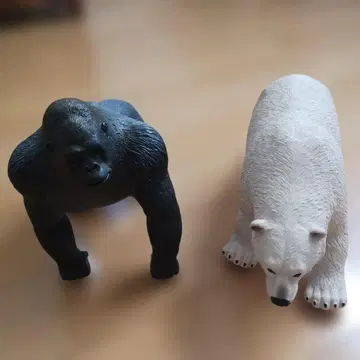 인테리어 입상 고릴라 시로쿠마 2체 세트 고무 소재