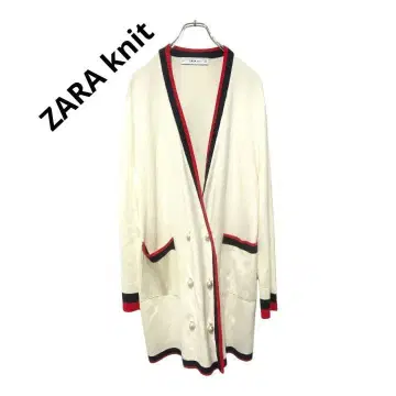 ZARA 롱 가디건 트리밍 디자인 펄 버튼 M