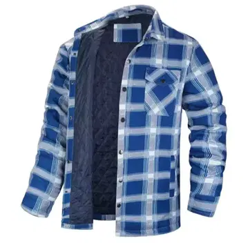 [ 팔로우 할인 있음 ] 충전솜 플란넬 셔츠 자켓 파랑 화이트 체크 방한