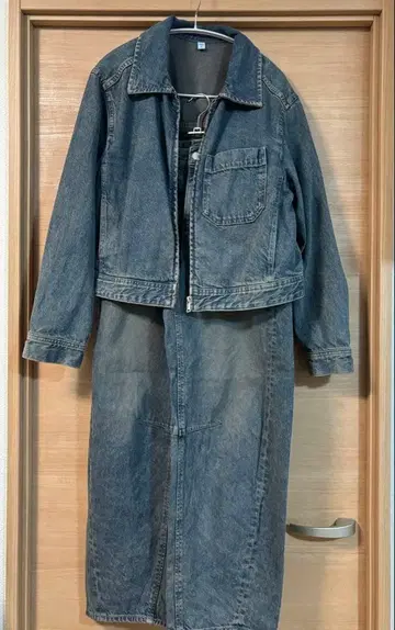 GU 데님 자켓 M 사이즈 배럴 레그 데님 팬츠 S 사이즈 셋업