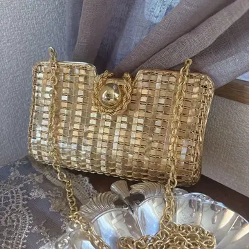 로도 2way 골드 메탈 편물 클러치백 & 숄더백