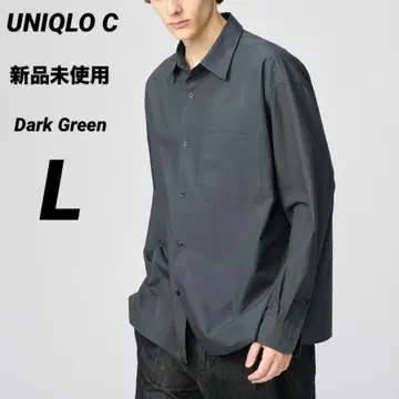 새상품 유니클로C 브로드 오버사이즈 셔츠 다크 그린 L