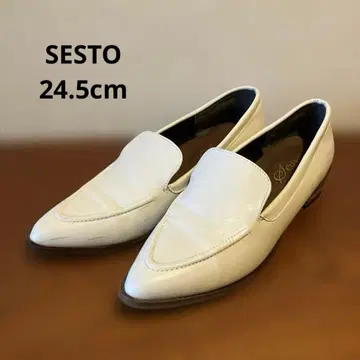 SESTO 화이트 가죽 스틸레토 로퍼