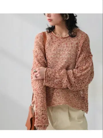 오렌지 시스루 니트 긴팔