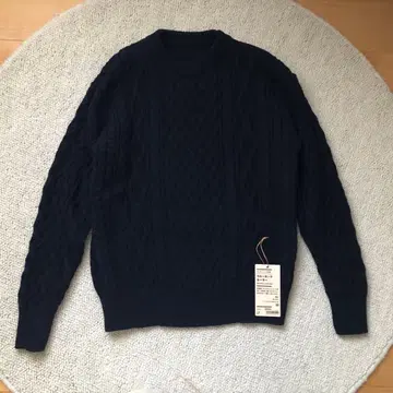 무인양품 울 케이블 무늬 크루넥 스웨터 네이비 여성 M